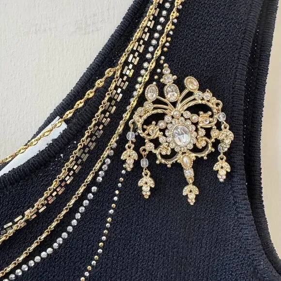 St. John Evening Embellished Black Dress with Necklace Size 6 - Picture 5 of 8